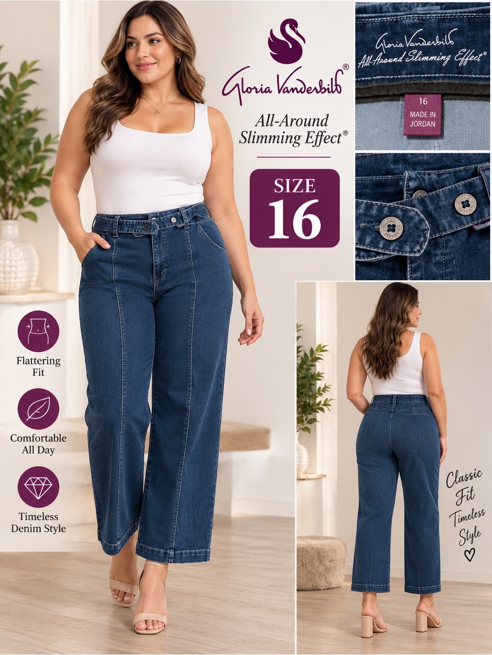 Gloria Vanderbilt Straight Leg Jeans in Dark Blue Denim